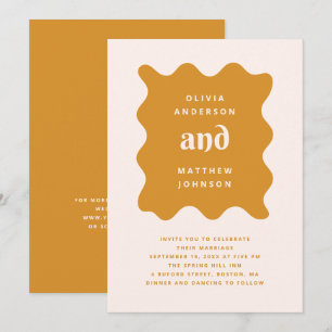 Moderne Gold-Ocker-Hochzeit Senfgelb gewellt + Q Einladung