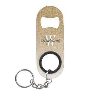 Moderne Gold-Ombre-Kunst-Glitter-Monogramm Mini Flaschenöffner