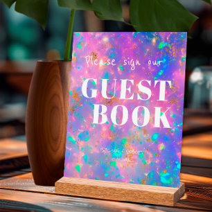 Moderne Gold-Opal-Hochzeitstafel Unser Gästebuch Acrylschild