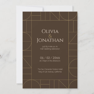 Moderne Gold Ornamente Dunkelbraune Hochzeit Einladung