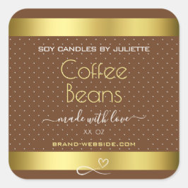Moderne Gold Packing Labels Brown Coffee Boans Quadratischer Aufkleber