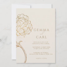 Moderne Gold-Pfingstrosen-Linienkunst-Hochzeit