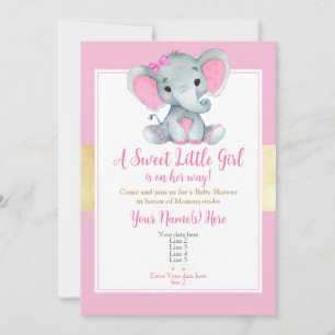 Moderne Gold Pink Baby Girl Elefant Einladung