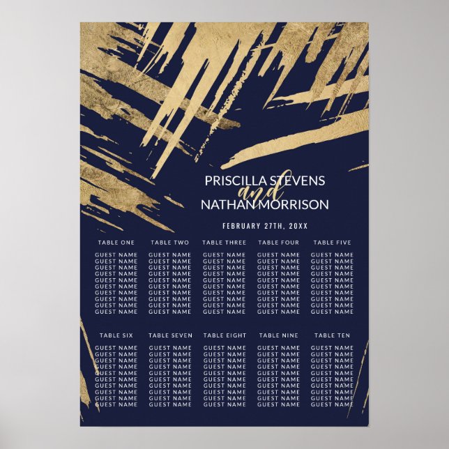Moderne Gold Pinselstriche Navy Blue Seekarte Poster (Vorne)