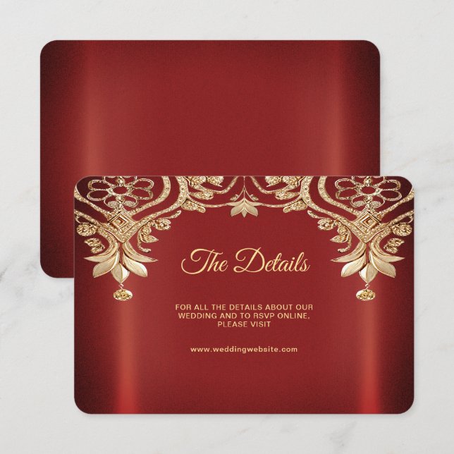 Moderne Gold Red Floral Detail Eintrittskarte Begleitkarte (Vorne/Hinten)