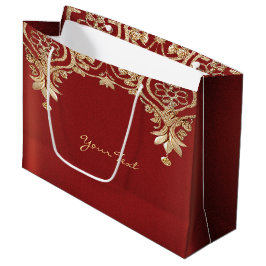 Moderne Gold Red Floral Geschenktasche Große Geschenktüte