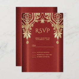 Moderne Gold Red Floral RSVP Karte