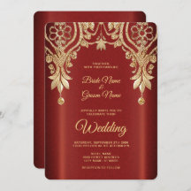 Moderne Gold Red Floral Wedding Einladung