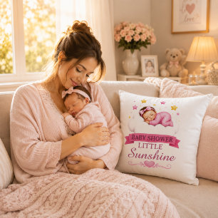Moderne Gold-Rosa Sterne Baby Shower Little Sunshi Kissen