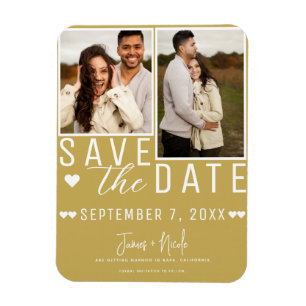 Moderne Gold Save-the-Date 2 Fotos Hochzeit Magnet