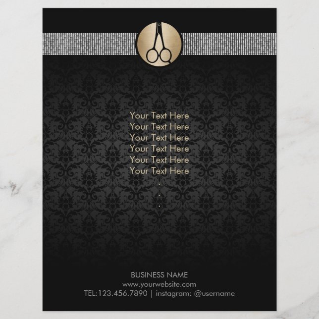 Moderne Gold-Schere Logo Damask Haare-Liste Flyer (Vorne)