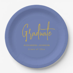 Moderne Gold Schrift Graduierungsfeier Blau Benutz Pappteller