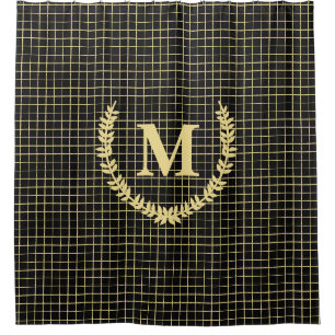 Moderne Gold Schwarz Muster Monogram Badezimmer De Duschvorhang