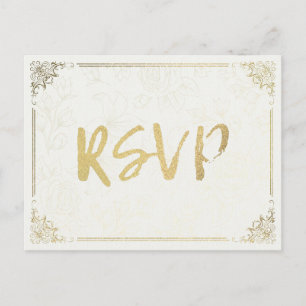 Moderne Gold Script Blumenrahmen Hochzeit RSVP Ant Einladungspostkarte