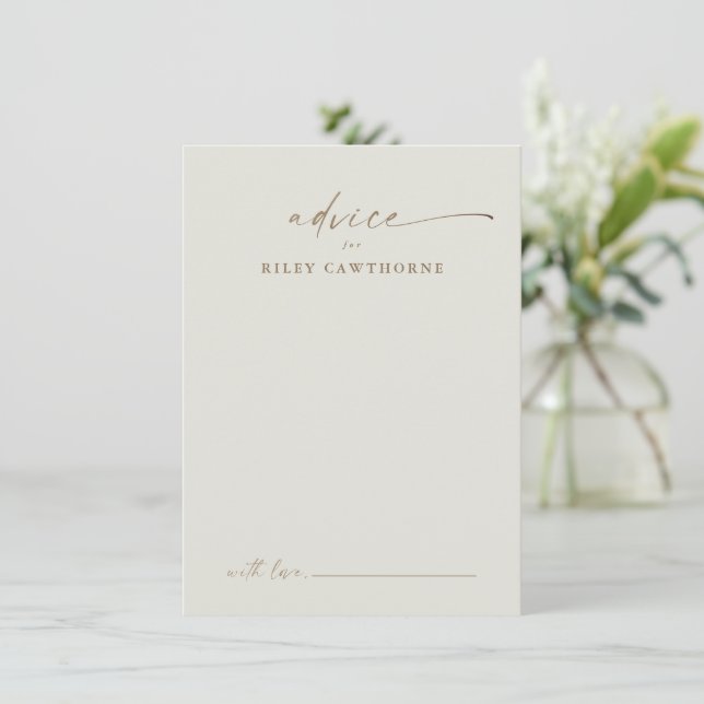 Moderne Gold Script Boho Wedding Advice Card (Stehend Vorderseite)