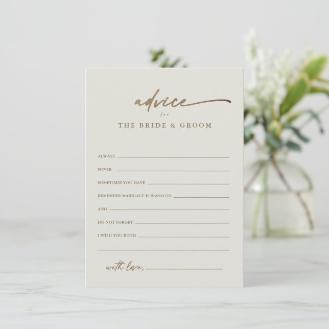 Moderne Gold Script Boho Wedding Advice Card (Stehend Vorderseite)