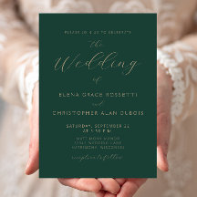 Moderne Gold Script Dunkle Grüne Hochzeit