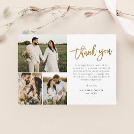 Moderne Gold Script Foto Collage Wedding Dankeskarte