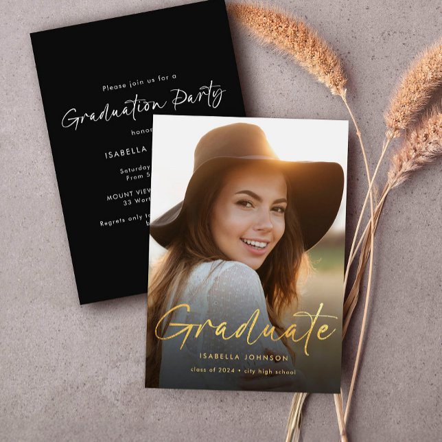 Moderne Gold Script Foto Graduation Party Einladung (Von Creator hochgeladen)