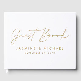 Moderne Gold Script Foto Hochzeit Gästebuch