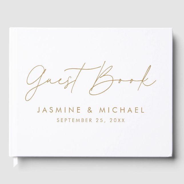 Moderne Gold Script Foto Hochzeit Gästebuch (Vorderseite)