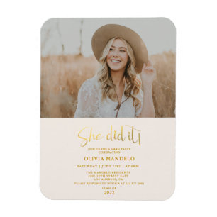 Moderne Gold Script Grad Party Foto Einladung M Magnet