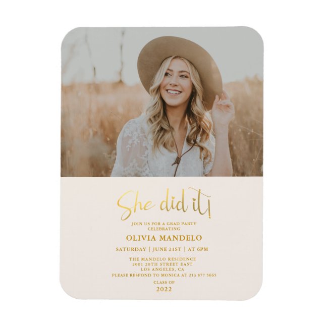 Moderne Gold Script Grad Party Foto Einladung M Magnet (Vertikal)