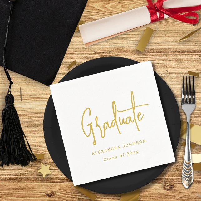 Moderne Gold Script Graduation Party Custom Serviette (Von Creator hochgeladen)