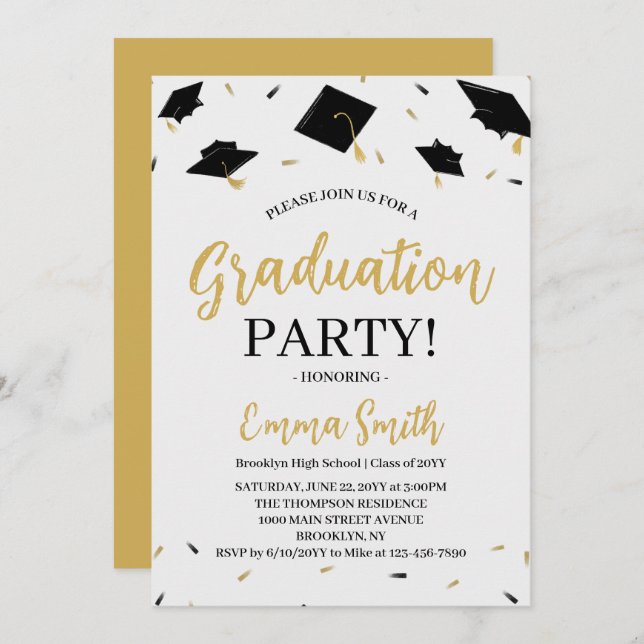 Moderne Gold Script Graduation Party Einladung (Vorne/Hinten)