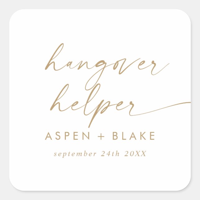 Moderne Gold Script Hangover Helper Gastgeschenk H Quadratischer Aufkleber (Vorderseite)