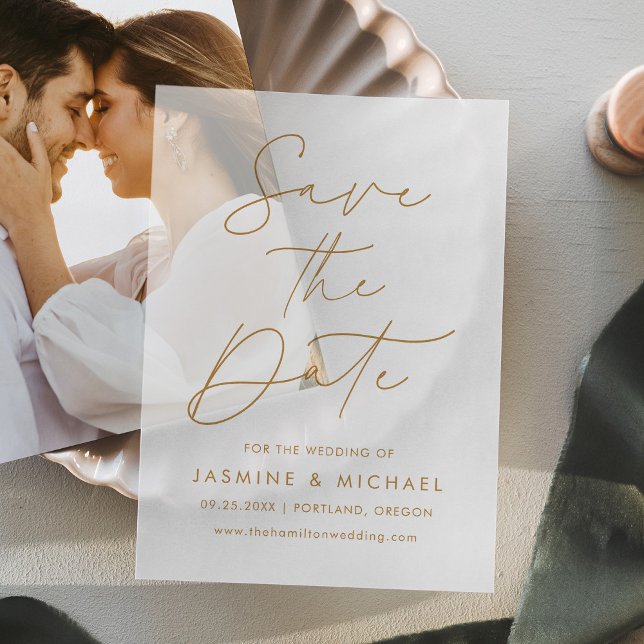 Moderne Gold Script-Hochzeit retten das Datum (Von Creator hochgeladen)
