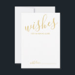 Moderne Gold Script Hochzeitsberatung und Wunschka Hinweiskarte<br><div class="desc">Fügen Sie Ihrer Hochzeit eine persönliche Touch mit einem modernen Skript Hochzeitsratschlag und Wunschkarte hinzu. Diese Ratenkarte enthält den Titel im modernen, goldfarbenen Kalligraphie-Schriftart-Stil und die Details im modernen Sans Serif-Schriftart-Stil auf weißem Hintergrund. Ideal für Hochzeiten, Babydusche, Geburtstagsparty, Brautparty, Junggeselinnen-Abschied und alle besondere Anlässe. Bitte beachten Sie: Die Details der...</div>