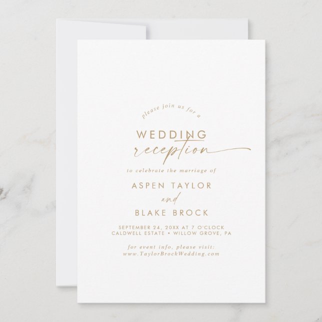 Moderne Gold Script Hochzeitsempfehlung Einladung (Vorderseite)