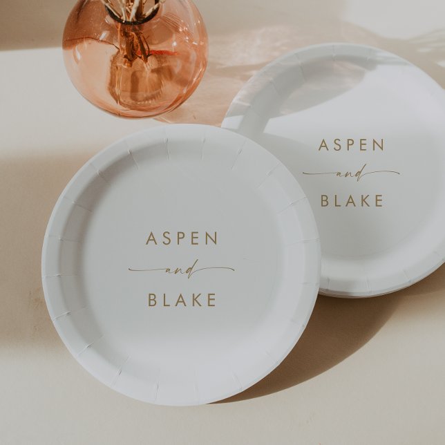 Moderne Gold Script Hochzeitskuchen-Papierplatte Pappteller (Von Creator hochgeladen)