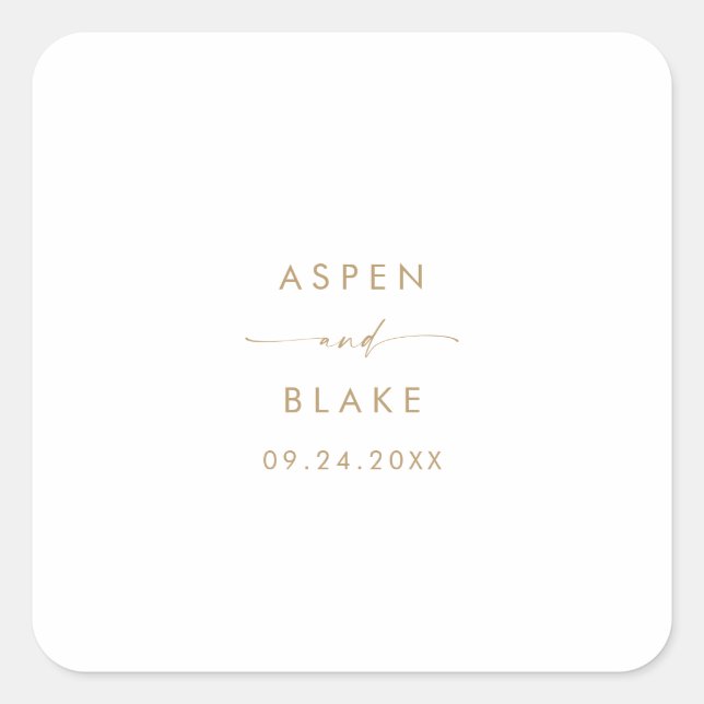 Moderne Gold Script-Hochzeitsskripte-Umschlag Aufk Quadratischer Aufkleber (Vorderseite)
