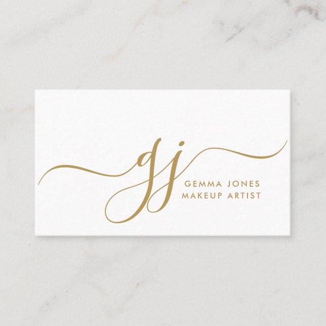 Moderne Gold Script-Initials Makeup Artist Visitenkarte (Vorderseite)