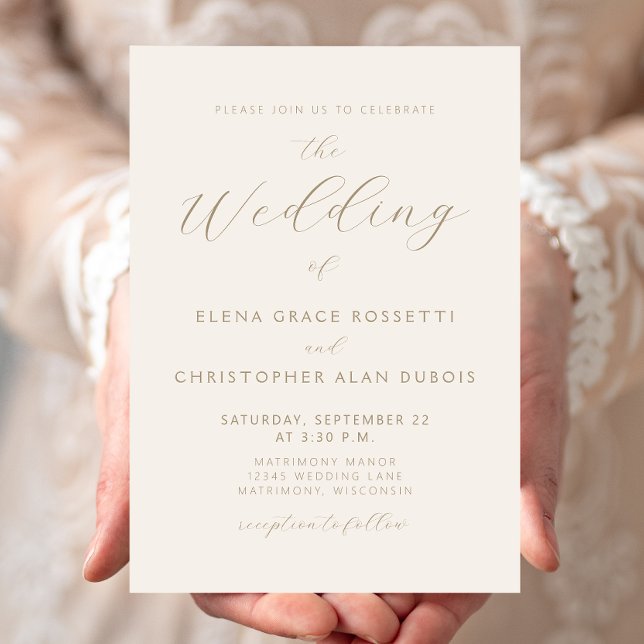 Moderne Gold Script Ivory Wedding Einladung (Von Creator hochgeladen)