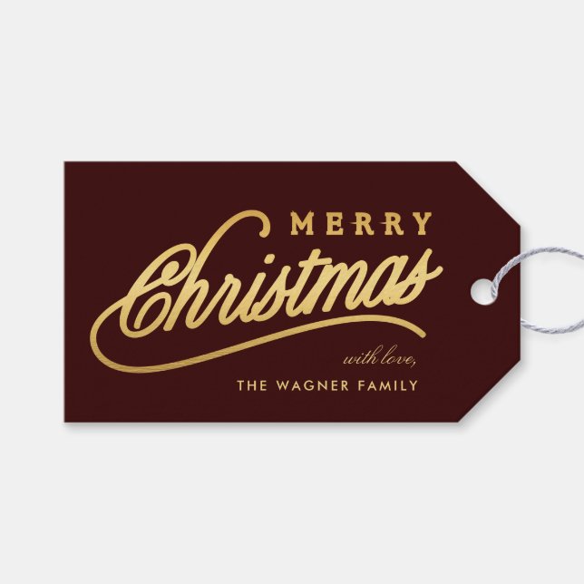 Moderne Gold Script Merry Weihnachten Geschenkanhänger (Vorderseite (Horizontal))