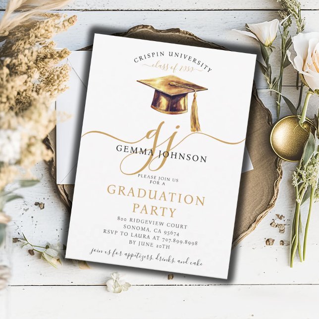 Moderne Gold Script Minimalistisch Graduation Part Einladung (Von Creator hochgeladen)