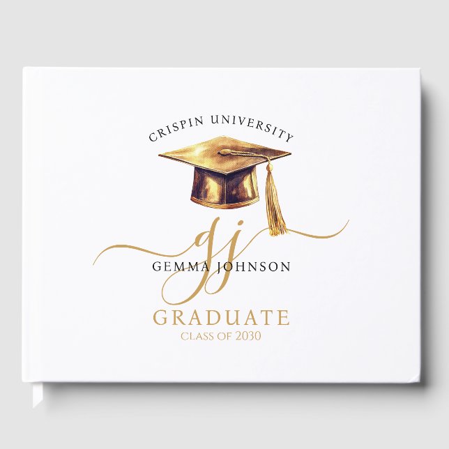 Moderne Gold Script Minimalistisch Graduation Part Gästebuch (Vorderseite)