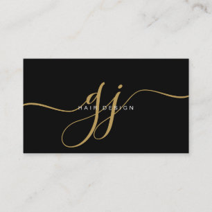 Moderne Gold Script Monogram Initials Haarstil Visitenkarte