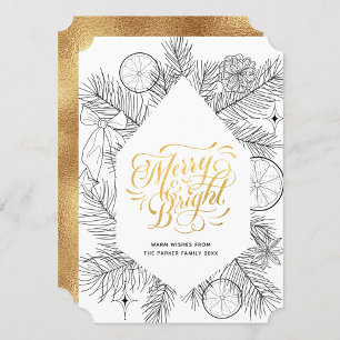 Moderne Gold Script Pine Bough Minimalistisch Flor Feiertagskarte
