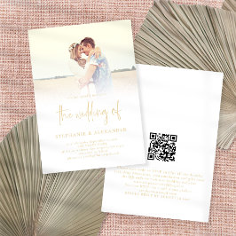 Moderne Gold Script QR Code Foto Overlay-Hochzeit Einladung