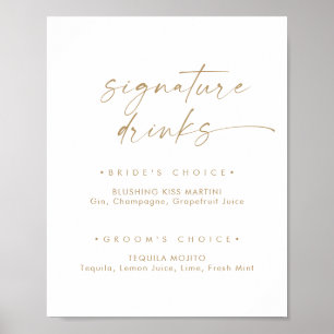 Moderne Gold Script Signature Drinks unterzeichnen Poster