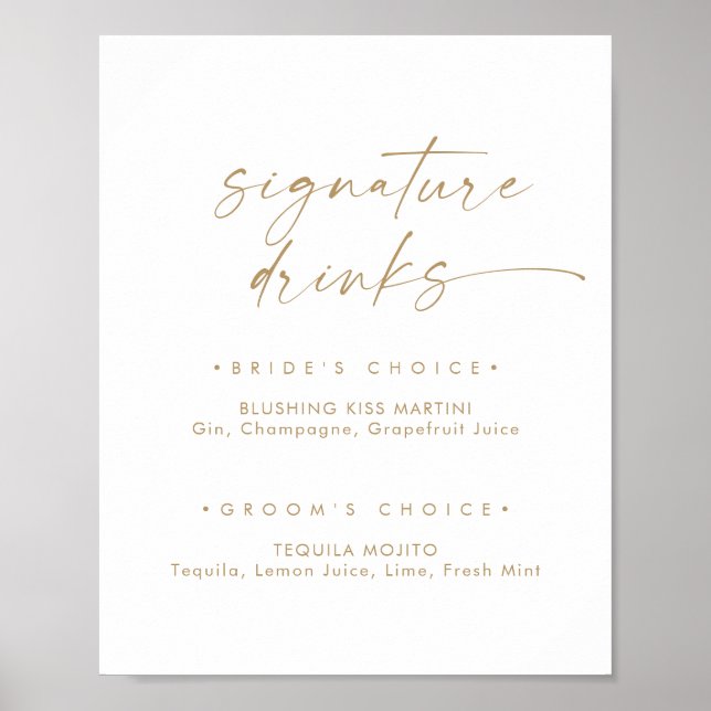 Moderne Gold Script Signature Drinks unterzeichnen Poster (Vorne)