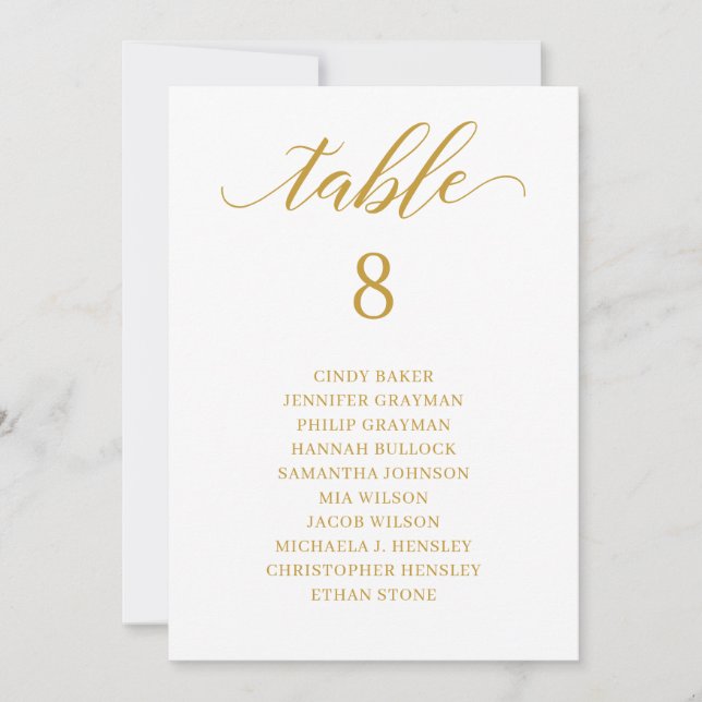 Moderne Gold Script Tischnummer Seekarte (Vorderseite)