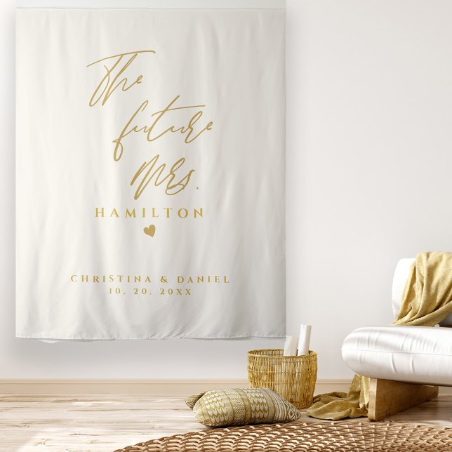 Moderne Gold Script Typografy Wedding Wandteppich (Von Creator hochgeladen)