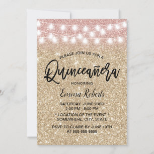 Moderne Gold Sparkle Imitate Glitzer Quinceanera 1 Einladung