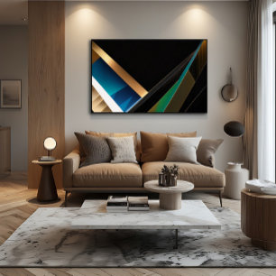 Moderne Gold-Teal-Abstrakte 3D-Geometrie Leinwanddruck