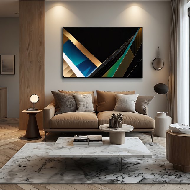 Moderne Gold-Teal-Abstrakte 3D-Geometrie Leinwanddruck (Von Creator hochgeladen)